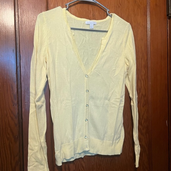 New York And Company Women’s Yellow Button Up Gem Sweater Medium - Picture 1 of 5